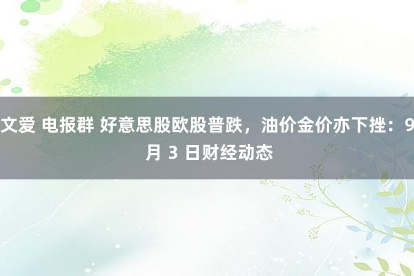 文爱 电报群 好意思股欧股普跌，油价金价亦下挫：9 月 3 日财经动态