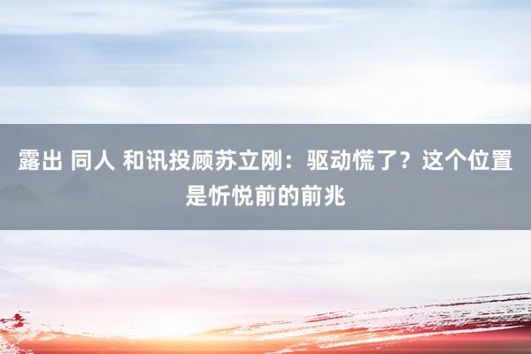 露出 同人 和讯投顾苏立刚：驱动慌了？这个位置是忻悦前的前兆